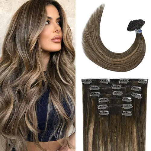 Miniatura 36 de UGOTRAYS Extensiones de cabello humano real de color rubio fresa a rubio decolorado, 12 pulgadas, lacio, doble trama, cabello Remy con clip, 2.47
