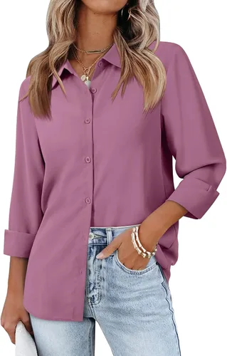 Miniatura 8 de siliteelon Camisas de manga larga con botones de gasa para mujer: blusas de trabajo con cuello para negocios, oficina, vestidos casuales