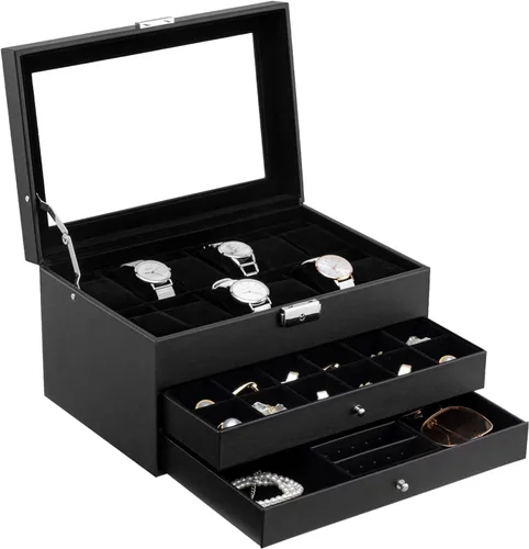 Miniatura 2 de Oyydecor Joyero para reloj, organizador de piel sintética, organizador de almacenamiento de madera para almacenamiento y exhibición, regalos