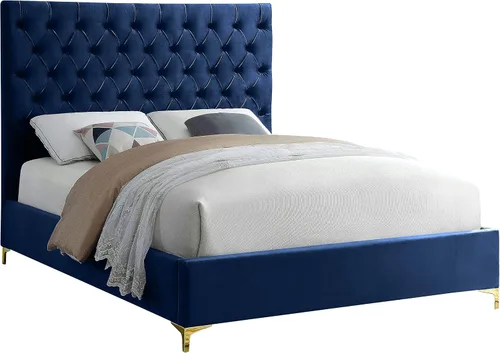 Miniatura 7 de Meridian Furniture Colección moderna Cruz Cama tapizada de terciopelo contemporánea con acolchonamiento de botones profundos y juegos completos