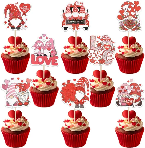Miniatura 8 de Paquete de 24 adornos para cupcakes con purpurina en forma de corazón con temática de amor dulce, decoración de pasteles para el día de San