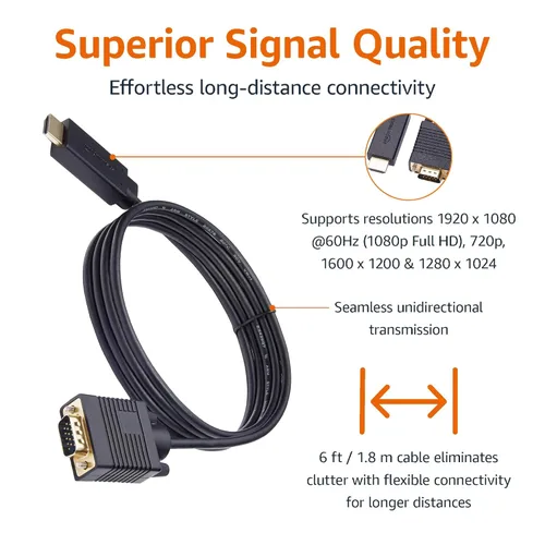 Miniatura 4 de Amazon Basics - Cable HDMI (fuente) a VGA (pantalla), chapado en oro, 6 pies, color negro (NO bidireccional)