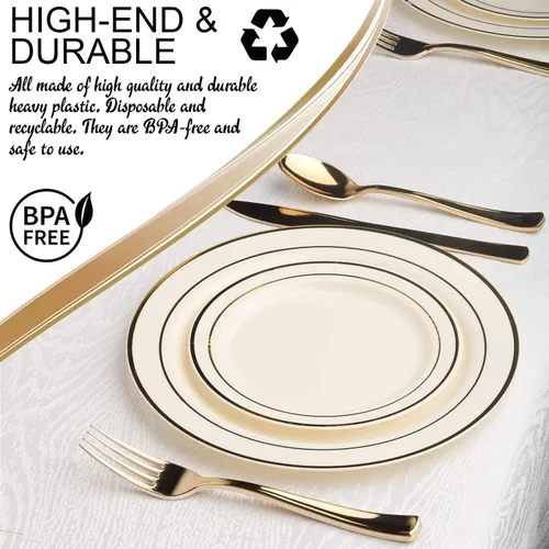 Miniatura 4 de Juego de platos combinados (blanco con oro, juego de valor de boda (20 invitados))