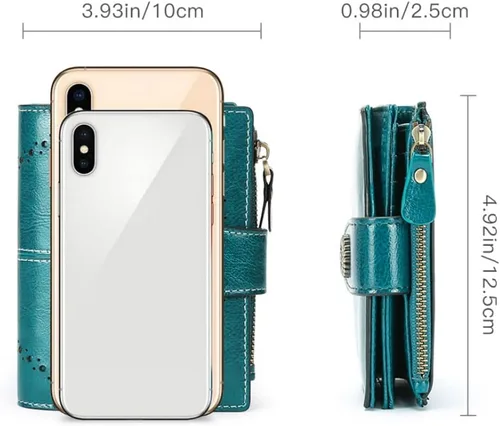 Miniatura 38 de SENDEFN - Billetera pequeña de piel auténtica para mujer, diseño plegable con ventana para tarjeta de identificación