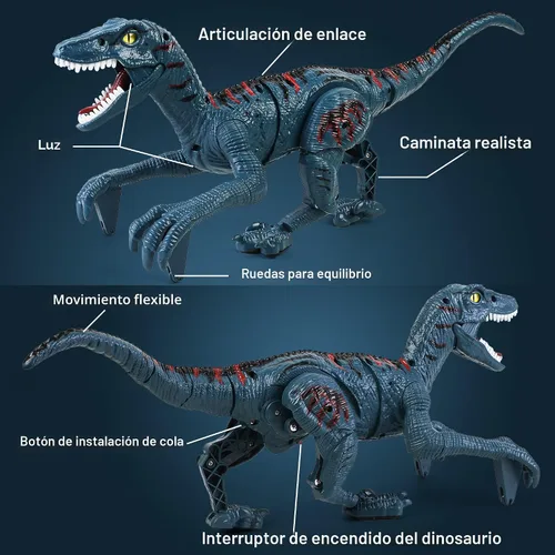 Miniatura 4 de Juguetes grandes de dinosaurio con control remoto para niños, juguetes de velociraptor jurásico que imita caminar y sonidos, juguetes robot que