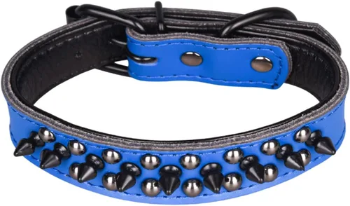 Miniatura 12 de Serijoars Collares ajustables de cuero genuino con tachuelas para mascotas pequeñas, medianas y grandes, Pit Bull, Bulldog, Pugs, Husky (M, morado)