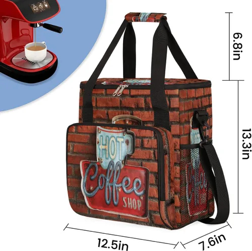 Miniatura 2 de Cafetera de ladrillo rojo vintage, bolsa de transporte de viaje, bolsa de almacenamiento compatible con Keurig K-Mini o Plus, portátil, con B3: café