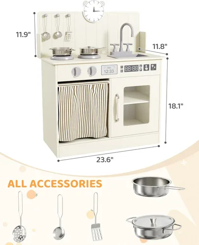 Miniatura 2 de MAMIZO Cocina de Juguete para Niños Pequeños, Set de Cocina de Juguete de Madera para Niños con Almacenamiento Inteligente, Máxima Interactividad