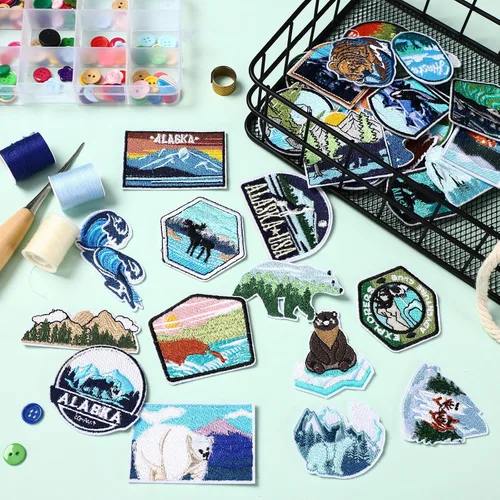Miniatura 3 de Hotop 48 piezas de parches de Alaska para planchar, bordados con osos polares, ballenas, leones marinos, focas, renos, elementos naturales