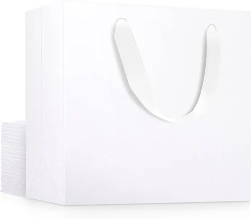 Miniatura 26 de EUSOAR Bolsas de papel de regalo de tamaño pequeño, paquete de 25 bolsas de papel negro resistentes de 8.6 x 3.9 x 7 pulgadas con asas a granel