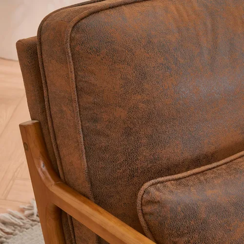 Miniatura 6 de Lestar Sillón individual, sillas de sofá de acento moderno, asiento tapizado de lino con cojín de respaldo y almohada para sala de estar (beige)