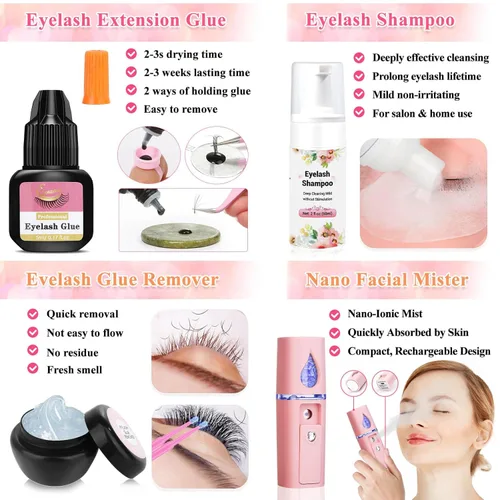 Miniatura 4 de Kits de extensiones de pestañas Tetutor para principiantes, kit de extensión de pestañas para principiantes con cabeza de maniquí de pestañas, kit