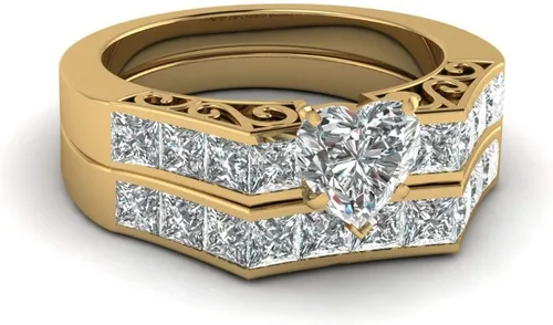 Miniatura 2 de WRS WEDDING RING SET Two Rings - Anillos para parejas para mujer, de oro amarillo de 10 quilates, con circonita cúbica blanca, conjuntos
