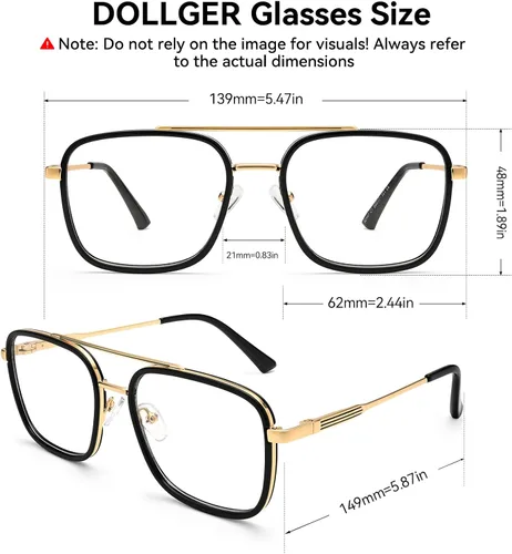 Miniatura 6 de Dollger Lentes cuadrados de luz azul para hombres y mujeres, aviador, bloqueo de luz azul, retro, marco matal, para computadora, juegos, nerd