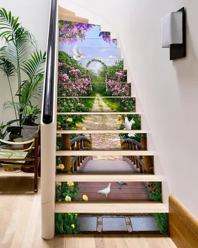 Miniatura 13 de FLFK Calcomanías para escaleras - Adhesivos para escaleras tipo pela y pega, Calcomanías para elevadores de escalera estilo cascada autoadhesivas