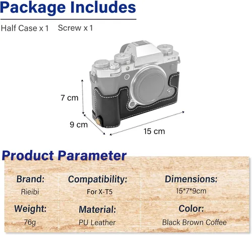 Miniatura 7 de Rieibi Fuji XT5 - Funda de piel sintética para cámara digital Fujifilm X-T5, color negro
