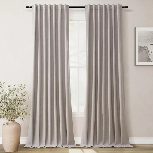Miniatura 7 de BOODII Cortinas de lino 100% opacas para dormitorio de 102 pulgadas de largo, con aislamiento térmico, oscurecimiento de la habitación, cortinas