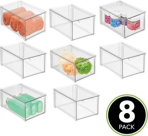 Miniatura 3 de mDesign Lumiere Collection - Contenedor organizador apilable de plástico con cajón extraíble para gabinete, tocador, estante, armario, armario u