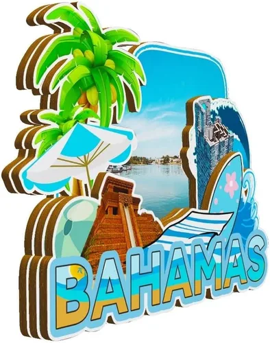 Miniatura 2 de Imán de las Bahamas Bahamas para nevera de madera 3D Monumentos de viaje coleccionables, decoración hecha a mano -2262