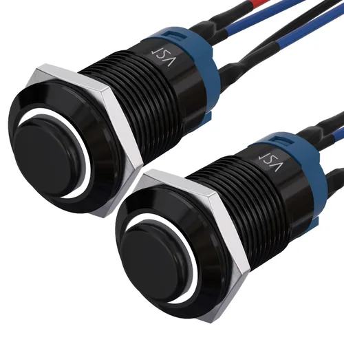 Miniatura 16 de APIELE Interruptor de botón momentáneo de 0.472 in precableado 5.906 in de cabeza redonda alta (aluminio negro, azul)