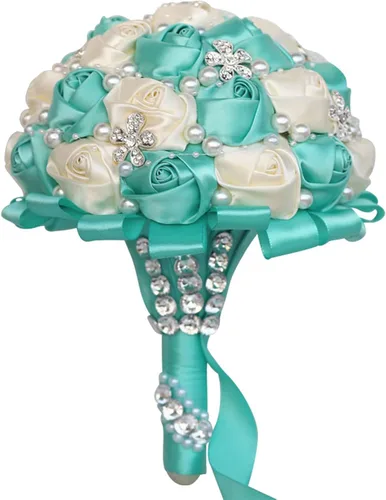 Miniatura 21 de XINNI Ramo de boda negro para novia, dama de honor, satén con diamantes de imitación y perlas para boda, fiesta de quinceañera, negro y marfil