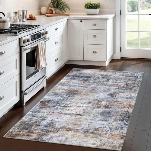 Miniatura 1249 de IOHOUZE Alfombra abstracta lavable de 3 x 12 pies para pasillos, antideslizante para cocina, camino de entrada de lana sintética para interiores