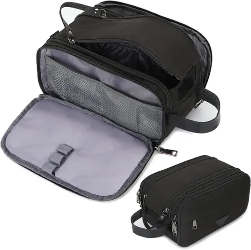 CROCOD Neceser para hombre – Organizador de viaje Oxford resistente al agua con cremalleras dobles, bolsa de afeitar acolchada para baño, gimnasio,