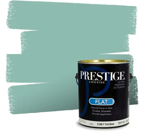 Miniatura 155 de Prestige Paints - Pintura exterior e imprimación en uno, 1 galón, plano, compatibilidad comparable con el color menta «Whipped Mint» de Behr