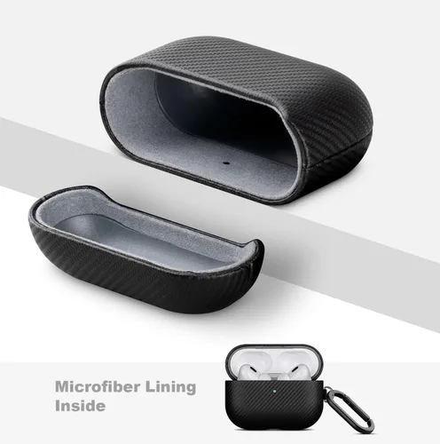 Miniatura 4 de LOPIE Funda hecha a mano para estuche de AirPods Pro de 1ª generación, funda de cuero vegano con textura de fibra de carbono con llavero y kit