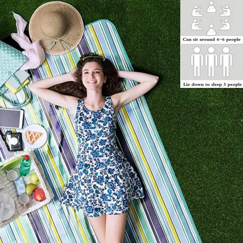 Miniatura 4 de PUPOPIK Manta de picnic para playa, tapete de picnic de 80 x 60 pulgadas, impermeable, plegable, manta familiar, manta portátil grande de picnic
