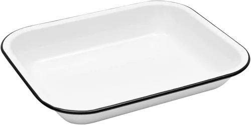 Enamelware Asador Abierto Pequeño, 11.5 x 9.25 pulgadas, Blanco Vintage/Negro (Individual)