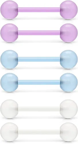 Miniatura 10 de Ftovosyo - Retenedor recto de aro para lengua o pezón calibre 14 G de 5/8 de pulgada (16 mm) que brilla en la oscuridad, de acrílico flexible; joyas