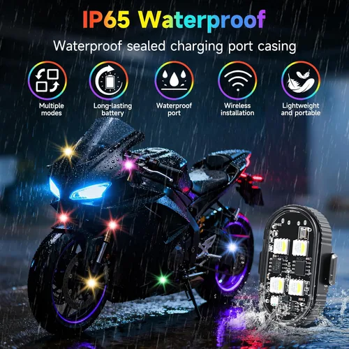Miniatura 6 de 10 luces estroboscópicas LED inalámbricas de 4 LED con control remoto, 8 colores de alto brillo USB-C, recargable, impermeable, anticolisión, luces