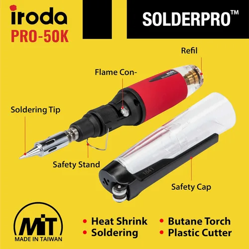 Miniatura 8 de IRODA SolderPro Kit de soldador de butano original 50K 4 en 1 inalámbrico 30-70 W grado profesional 18s herramienta de calor multifunción