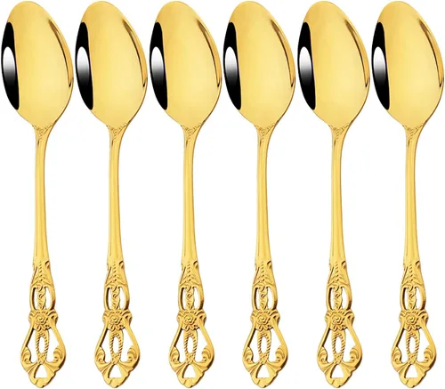 Miniatura 7 de Juego de 6 cucharas de café y té, mini cuchara dorada de acero inoxidable 6 cucharaditas