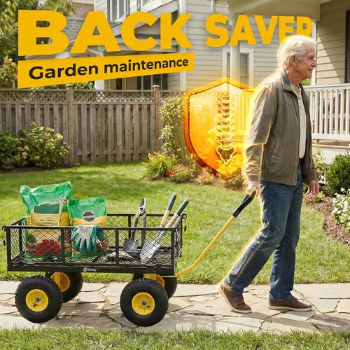 Miniatura 5 de Sekey Carrito de jardín de malla de acero de 600 libras para patio y patio trasero, carro utilitario con lados extraíbles (cama plana convertible)