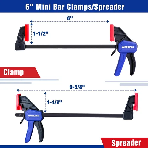 Miniatura 2 de WORKPRO Abrazaderas de mini barra de 6 pulgadas para carpintería, abrazadera/esparcidor con una sola mano, abrazadera F de cambio de tornillo de Azul