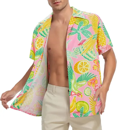 Miniatura 114 de Camisa hawaiana para hombre, con estampado floral, cómoda, con botones, casual, manga corta, ropa de playa para hombre