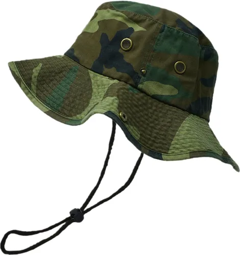 Miniatura 12 de Glory Max Sombrero de pescador de algodón lavado con correa de barbilla gorra de pesca Sun Safari Boonie Negro