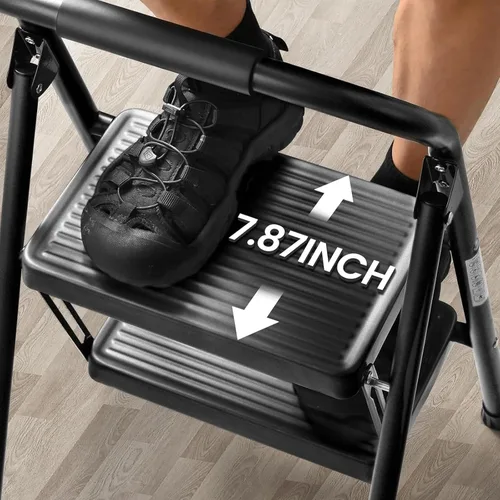 Miniatura 4 de Taburete para Adultos, Escalera de 2 Escalones Plegable 330lbs Antideslizante, Taburete Plegable Ergonómico de 2 Escalones de Acero con Pedal Ancho
