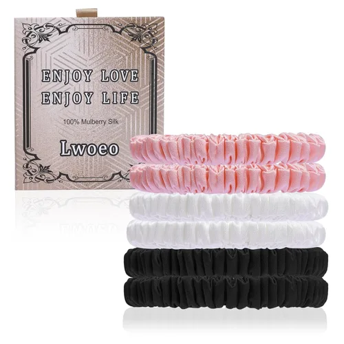 Miniatura 13 de 6 ligas y coleteros de seda para el cabello: versátiles para cabello rizado, grueso o fino, color negro para mujer, lindos coleteros de satén