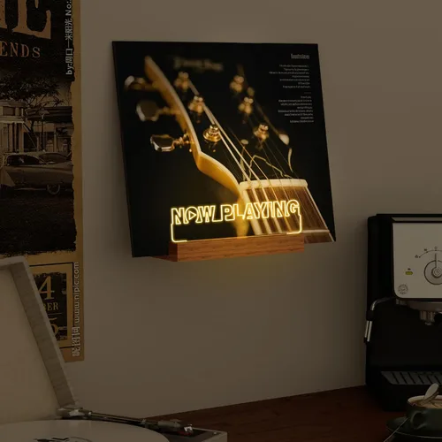 Miniatura 2 de OkiyiD Soporte de discos de vinilo Now Playing, soporte de discos iluminado con luz, soporte de exhibición de decoración, base de madera con luces