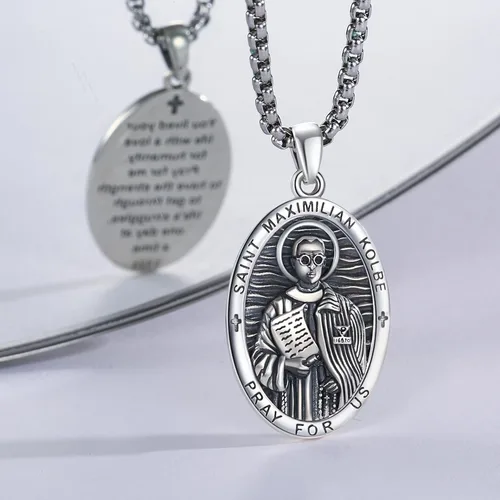 Miniatura 384 de Collar con colgante de plata de ley 925 con medalla de San Patrón, joyería religiosa para hombres y mujeres, con cadena de acero inoxidable 316L