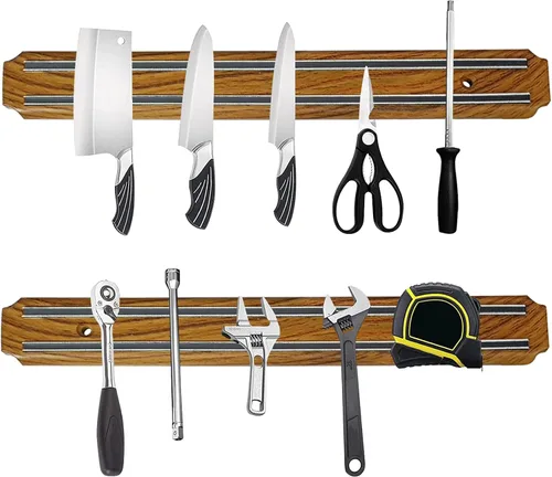 Miniatura 7 de Paquete de 2 potentes soportes magnéticos para cuchillos, tiras magnéticas para cuchillos de cocina, libre de óxido, multiusos, para cocina, garaje