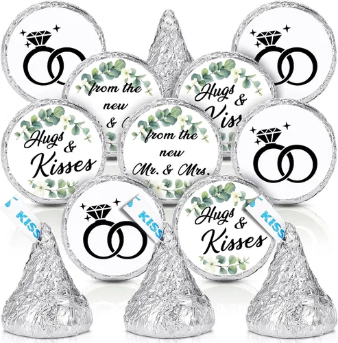 Miniatura 14 de Laumoi 1000 piezas Abrazos y besos de los nuevos Sr. y Sra. Adhesivos para boda, etiquetas de gotas de chocolate, etiquetas de caramelo de 1.9 cm