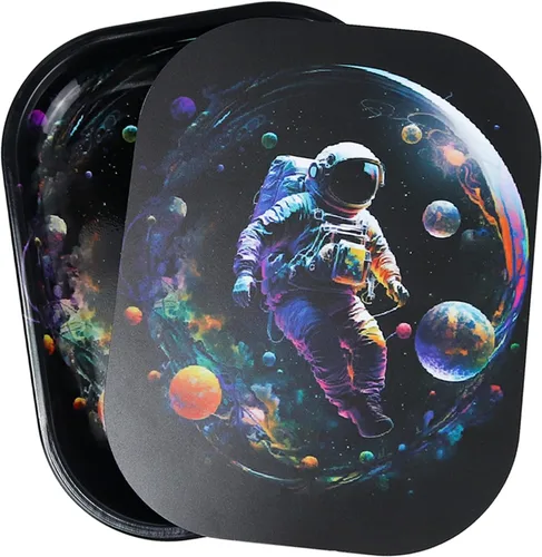 Miniatura 7 de Bandejas de metal con tapa magnética, bandeja de metal de astronauta en el espacio, pequeña y bonita bandeja decorativa, ideal para el hogar o sobre