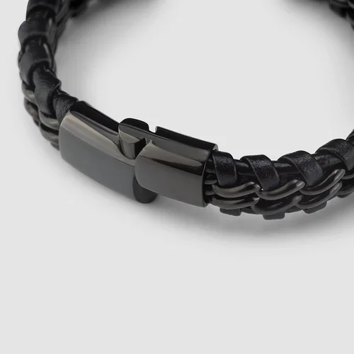 Miniatura 9 de SERASAR Pulsera de cuero genuino de primera calidad [acero] para hombre en negro Cierre magnético de acero inoxidable en negro, plata y oro