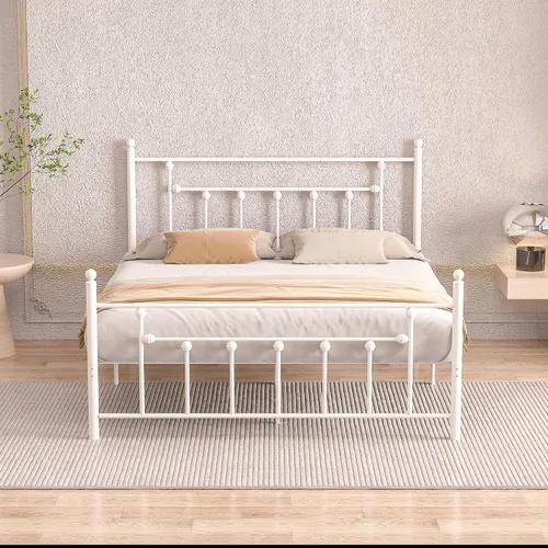 Miniatura 7 de VECELO Base de cama de plataforma metálica de tamaño matrimonial con cabecera y estribo, soporte de listones de acero resistente, base de colchón