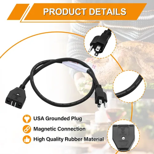 Miniatura 5 de Cable de alimentación magnético de repuesto para freidora eléctrica Masterbuilt XL de 10 litros, piezas y accesorios para freidoras de pavo