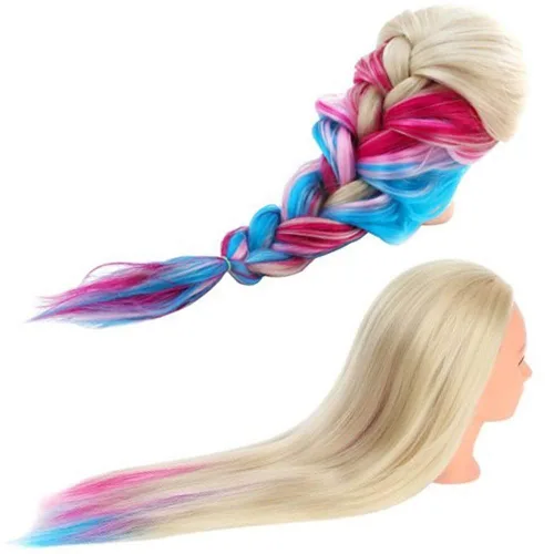 Miniatura 7 de TopDirect Cabeza de maniquí de cosmetología de pelo colorido de 29 pulgadas de largo para práctica de peinado y peluquería, muñeca de entrenamiento